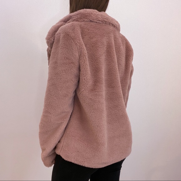 Mauve Faux Fur Jacket with Collar - Picture 3 of 6